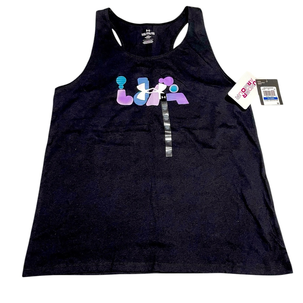 Under Armour Youth XL Black Racerback‎ Tank Top with Bubble Letters